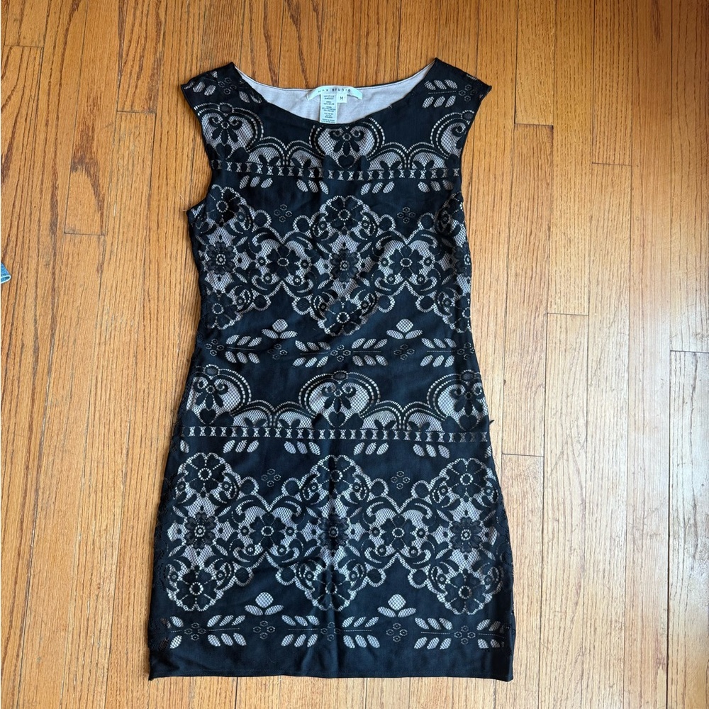 Max Studio Black Lace Overlay Mini Dress